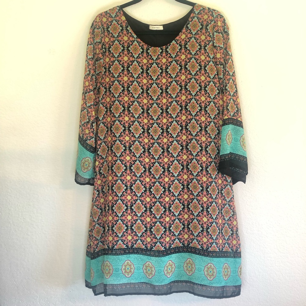 Entro Boho Patterned Border Print Dress